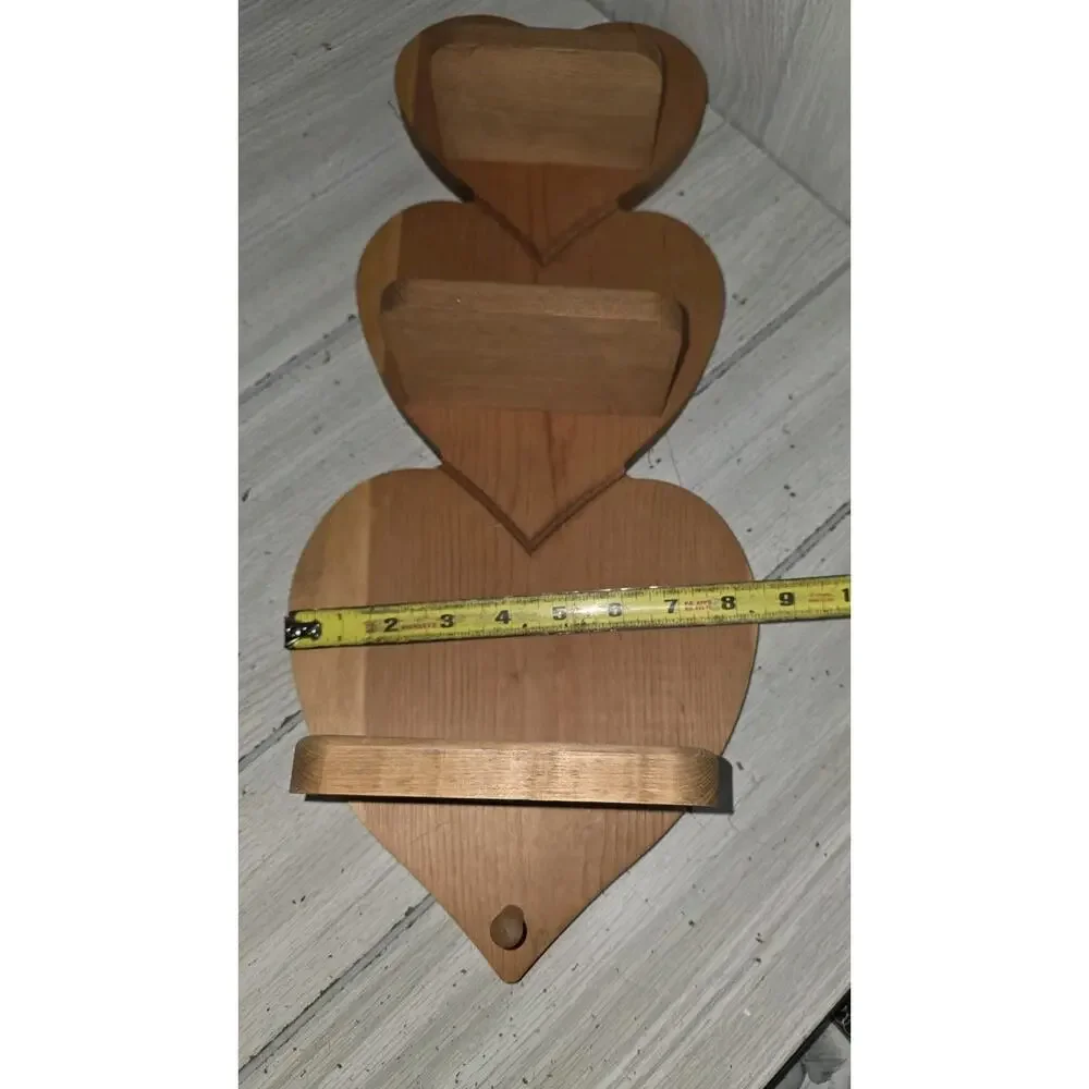 Vintage Wooden 3 Heart Shelf One Hook 21” x 8.5